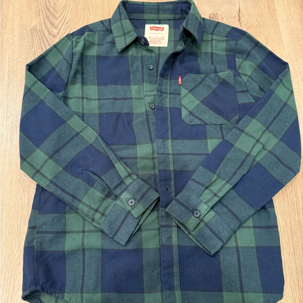 Levi's Kids Green and Blue Plaid Shirt